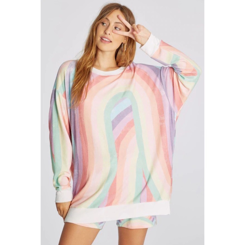 Wildfox Oversized Top Sweatshirt Rainbow Medium M Boho